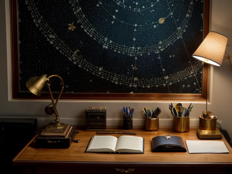 A modern home office desk showing a digital soul path career report on a monitor