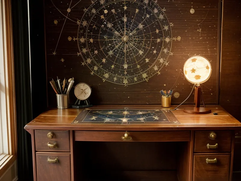 Headphones resting on an astrology chart beside a phone showing a brain wave entrainment visualization