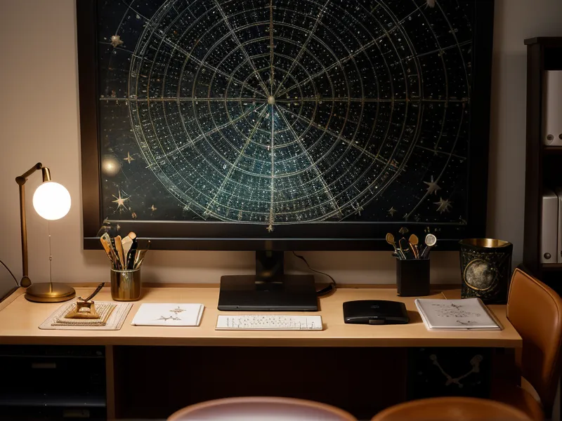 Dual monitors showing a spreadsheet and an astrology birth chart.