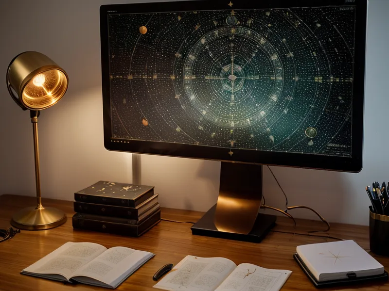 A spreadsheet tracking planetary transits next to a cup of coffee, used for astrology work-life balance planning.