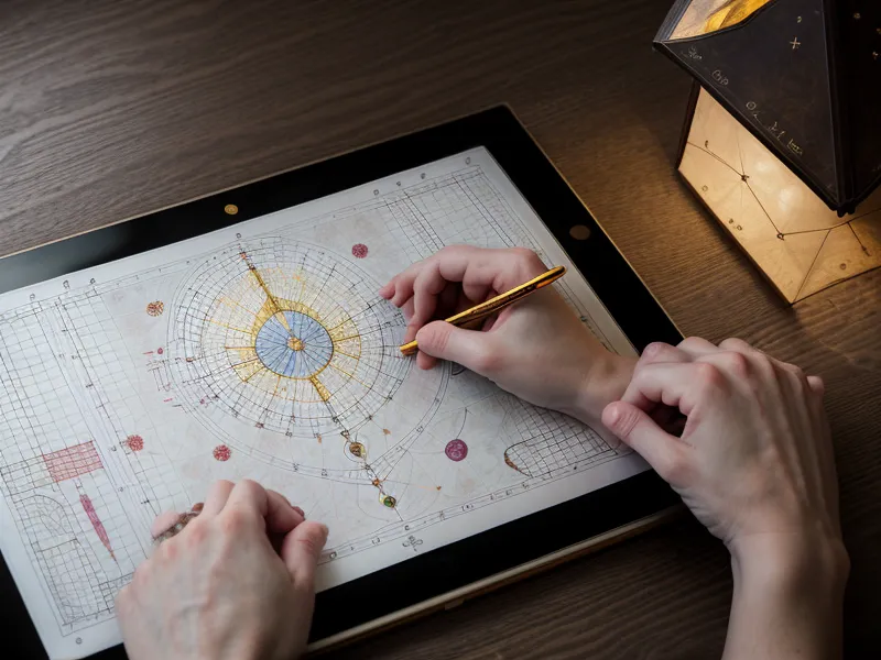 A person highlighting the Pluto symbol on a printed natal birth chart