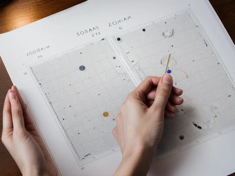 A close-up of an astrology report being read next to office tools