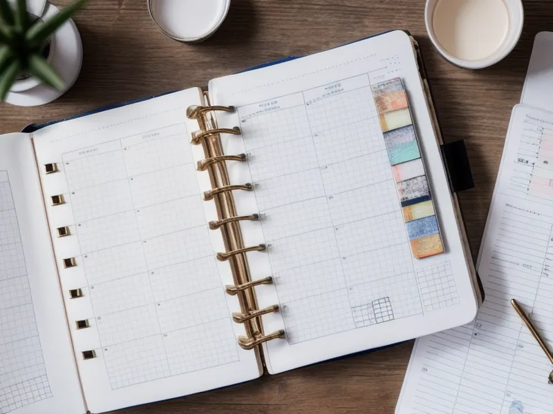A project management planner with notes comparing career dates to Saturn cycles