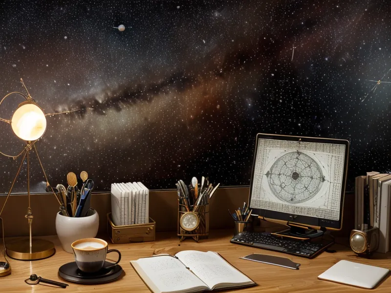 A computer screen with a video call loading icon and an astrology chart nearby.