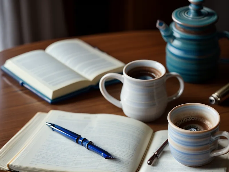Coffee mug and pen on a star chart with a project management dashboard.
